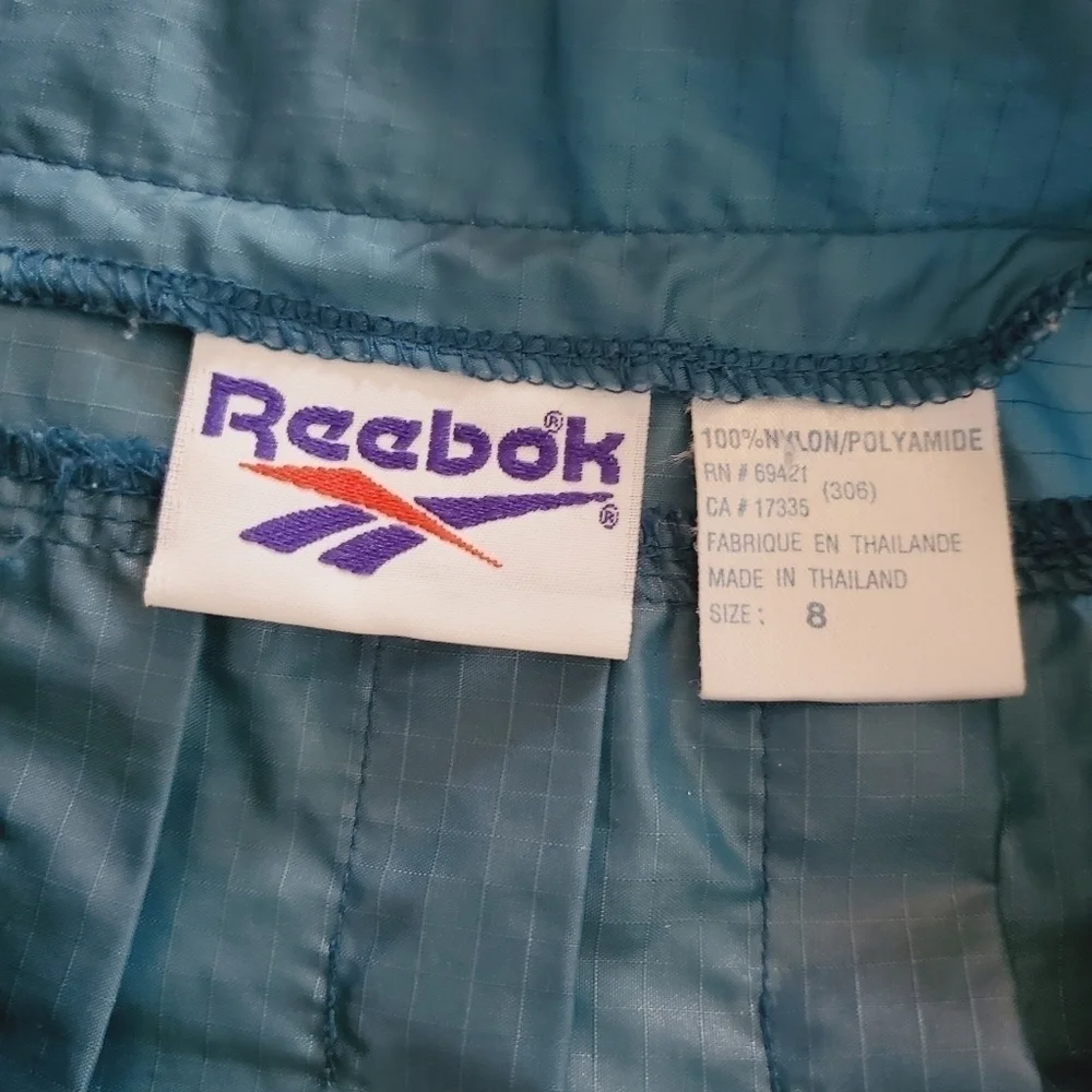 1311 * Reebok Pleated Nylon Mini Skirt Green Size 8 Vintage - Picture 3 of 8